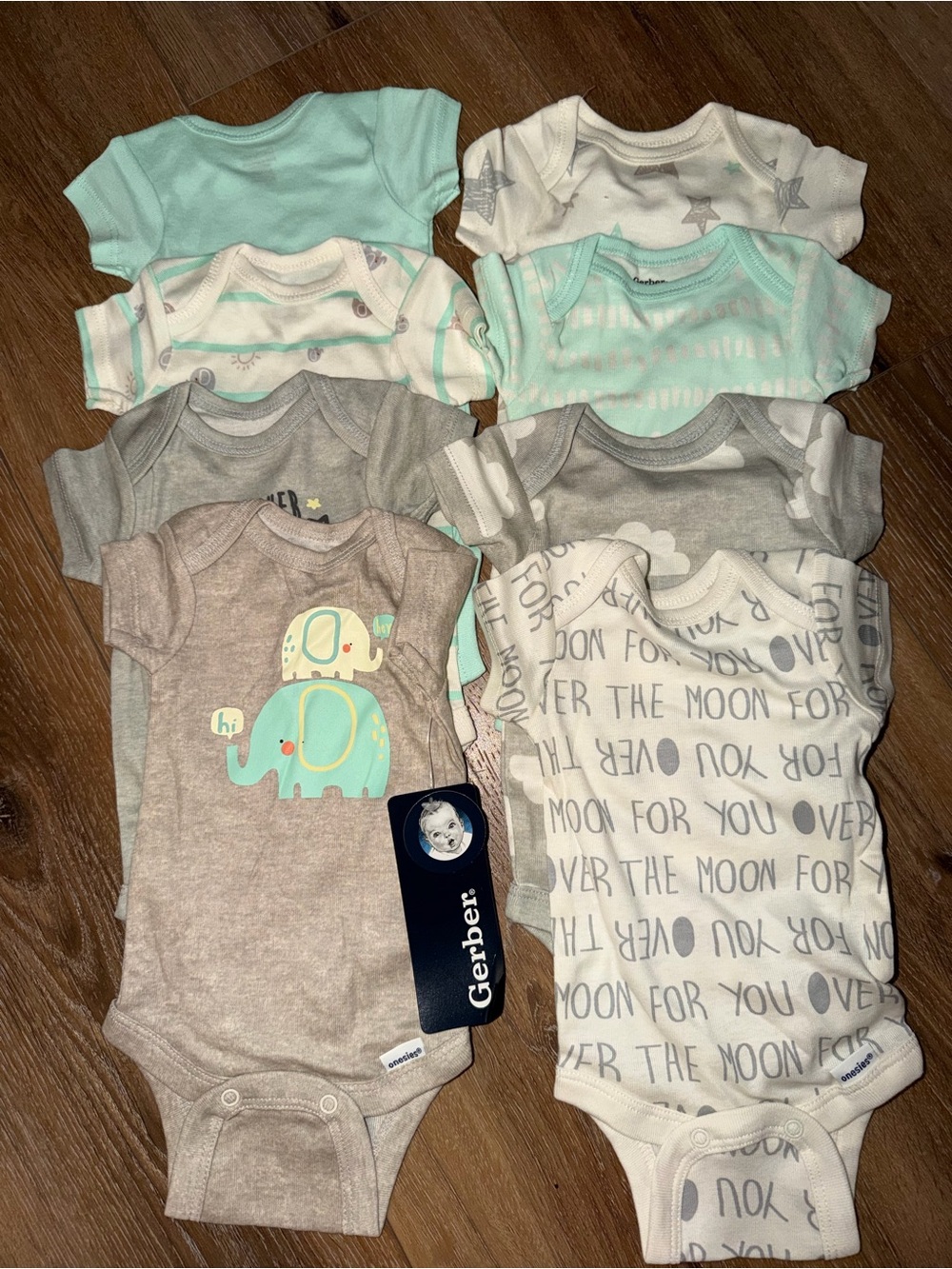 Gerber Baby Onesies - Mint, Gray, White